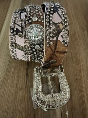 Noona Pink Camo/Rhinestone Leather Belt M Deadstock